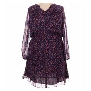 Parker Silk Cocktail Dress XXL Silk Lined Pink Navy Floral Sheer Sleeves NWT